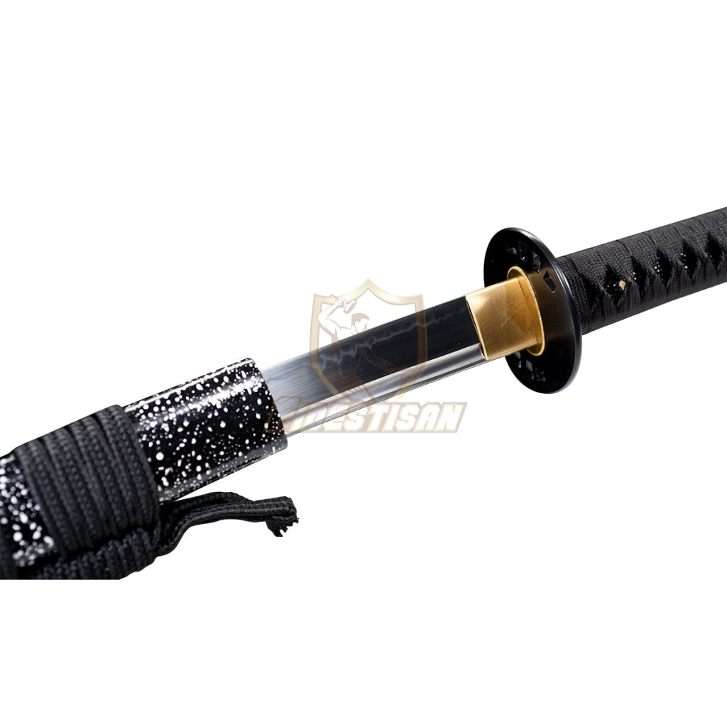 Handmade Japanese Samurai 40Inch Full Tang Katana Sword T10 Blade Clay Tempered Sharp Black Saya