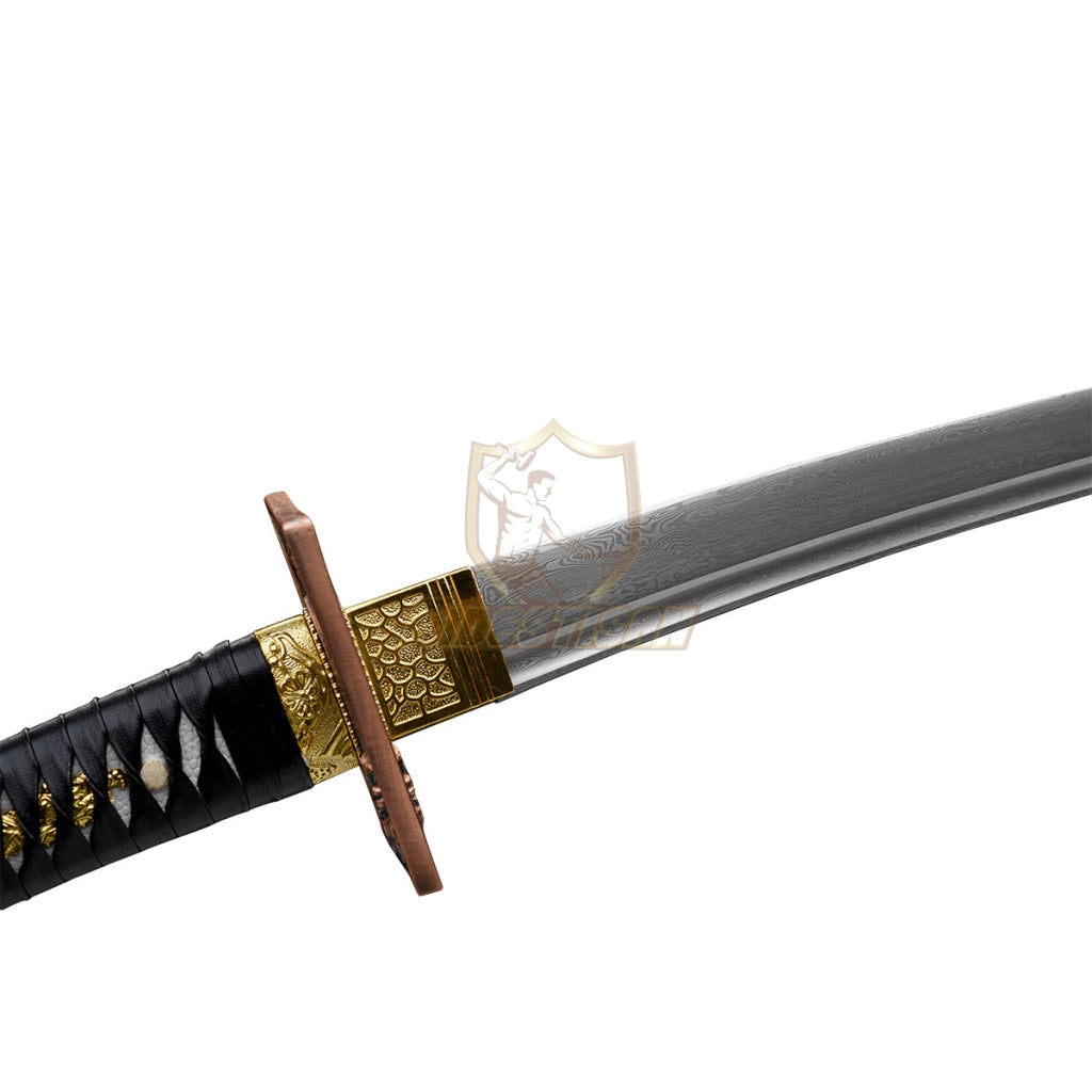 Japanese 20Inch Real Tantou Damascus Steel Katana Samurai Sword Sharp Full Tang Red Saya Dragon