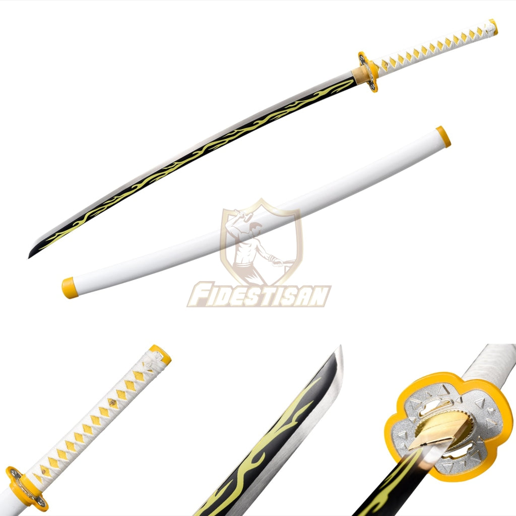 Khon308 Demon Slayer Kaigaku Samurai Cosplay Golden 1095 High Carbon Steel Blade Katana Nichirin