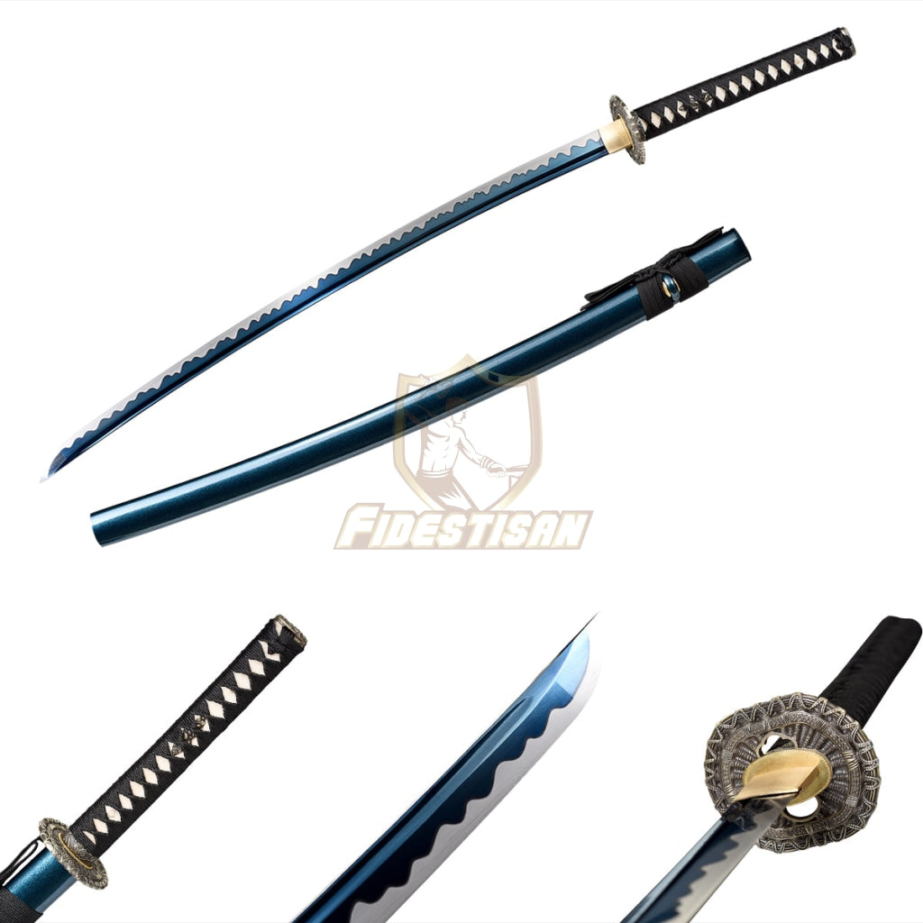 Klan238 Japanese Katana Samurai Sword 1060 Carbon Steel Oil Quenching Blue Blade 54Hrc Real Full