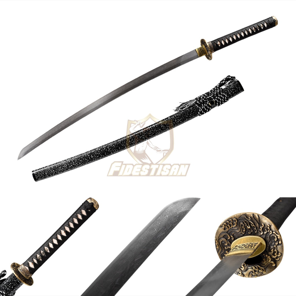 Kpcn255 Fidestisan Handmade Katana Samurai Japanese Damascus Steel Real Sword Full Tang Sharp Wave