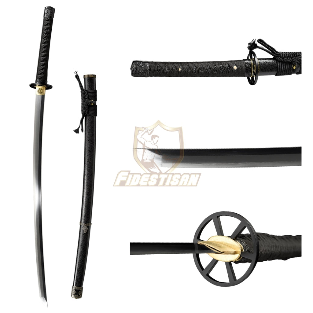 Ktay263 Handmade Katana Sword T10 Real Kissaki Clay Tempered Iron Tsuba Black Polishing Blade