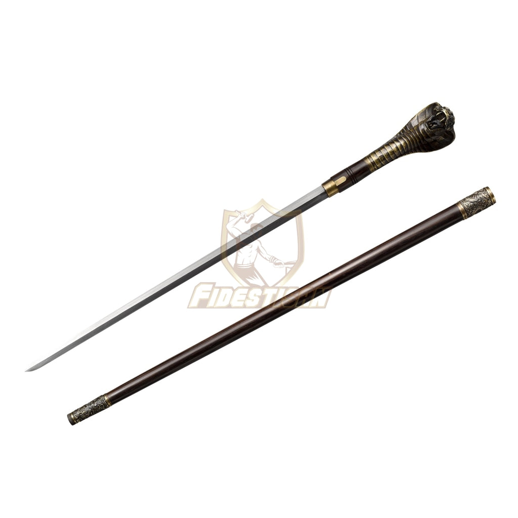 Opcn304 36Inch Walking Sticks Sword Damascus Steel Rosewood Carving Hand Copper Accessories Snake