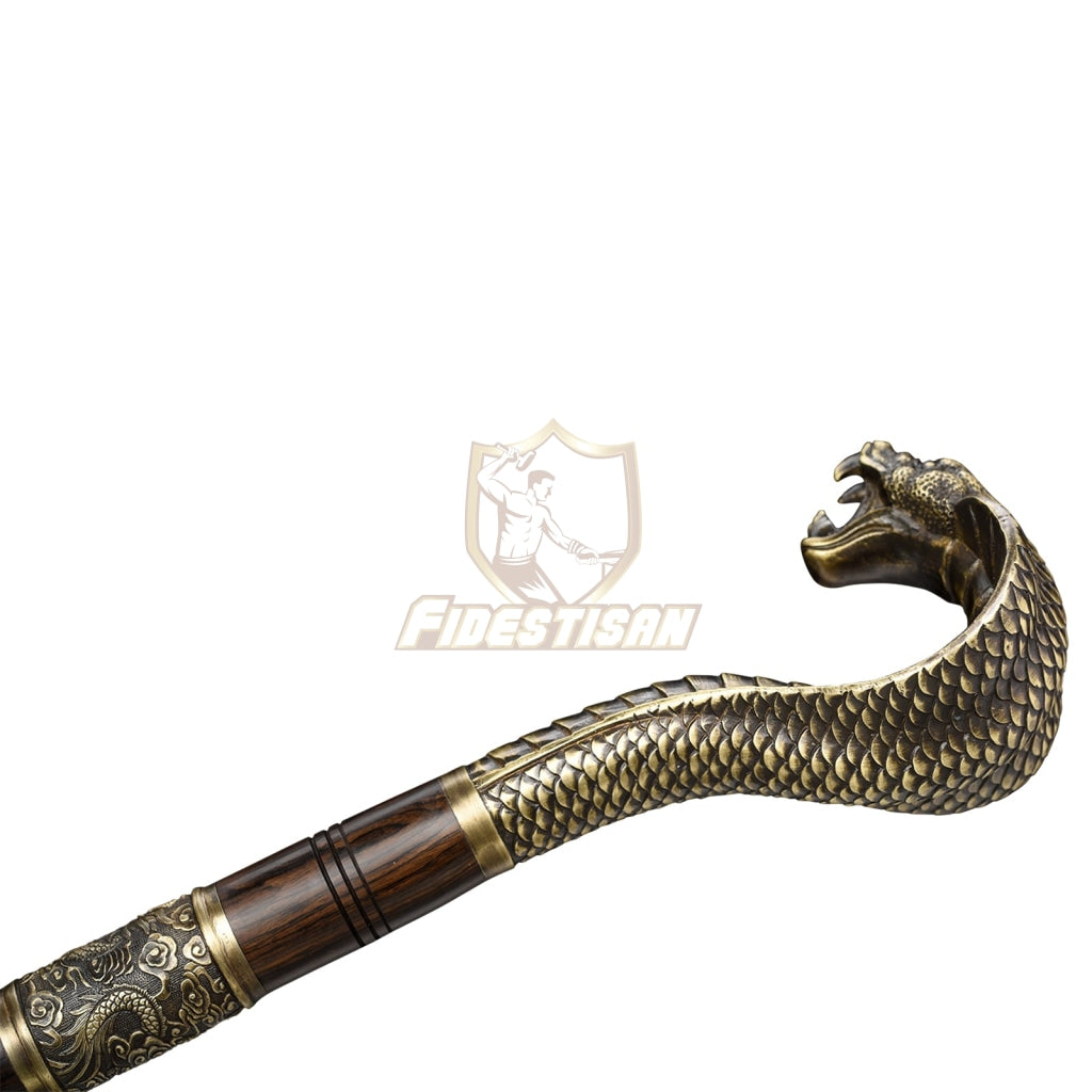 Opcn304 36Inch Walking Sticks Sword Damascus Steel Rosewood Carving Hand Copper Accessories Snake