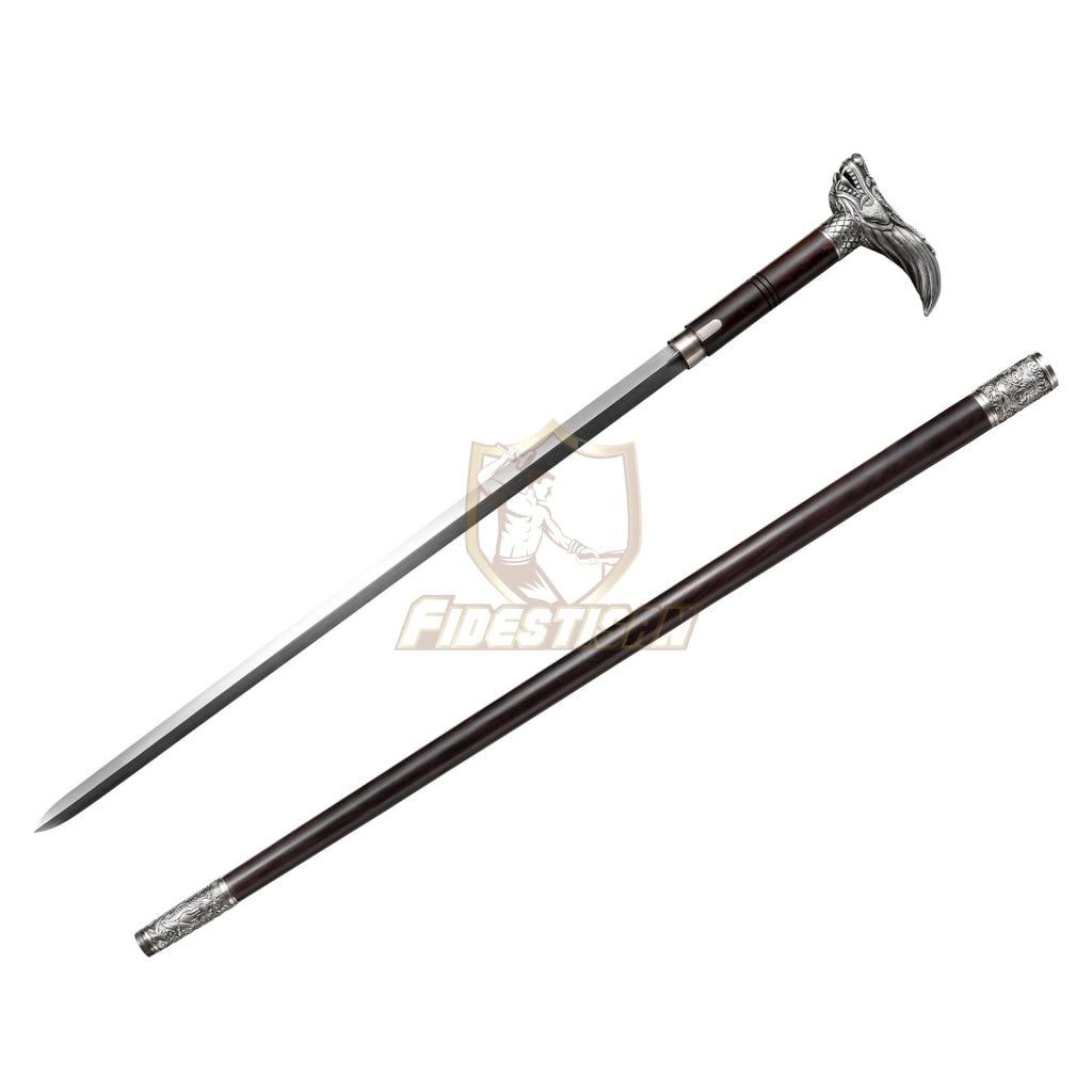 Opcn305 Dragon Theme 36Inch Walking Sticks Sword Damascus Steel Rosewood Carving Hand White Copper