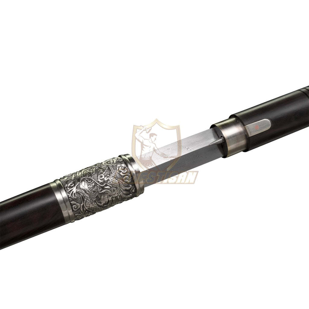 Opcn305 Dragon Theme 36Inch Walking Sticks Sword Damascus Steel Rosewood Carving Hand White Copper