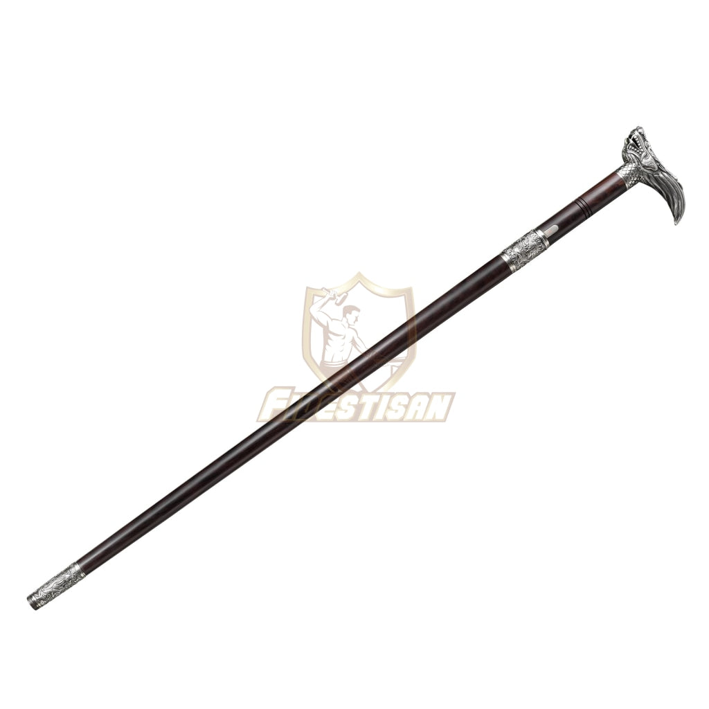 Opcn305 Dragon Theme 36Inch Walking Sticks Sword Damascus Steel Rosewood Carving Hand White Copper