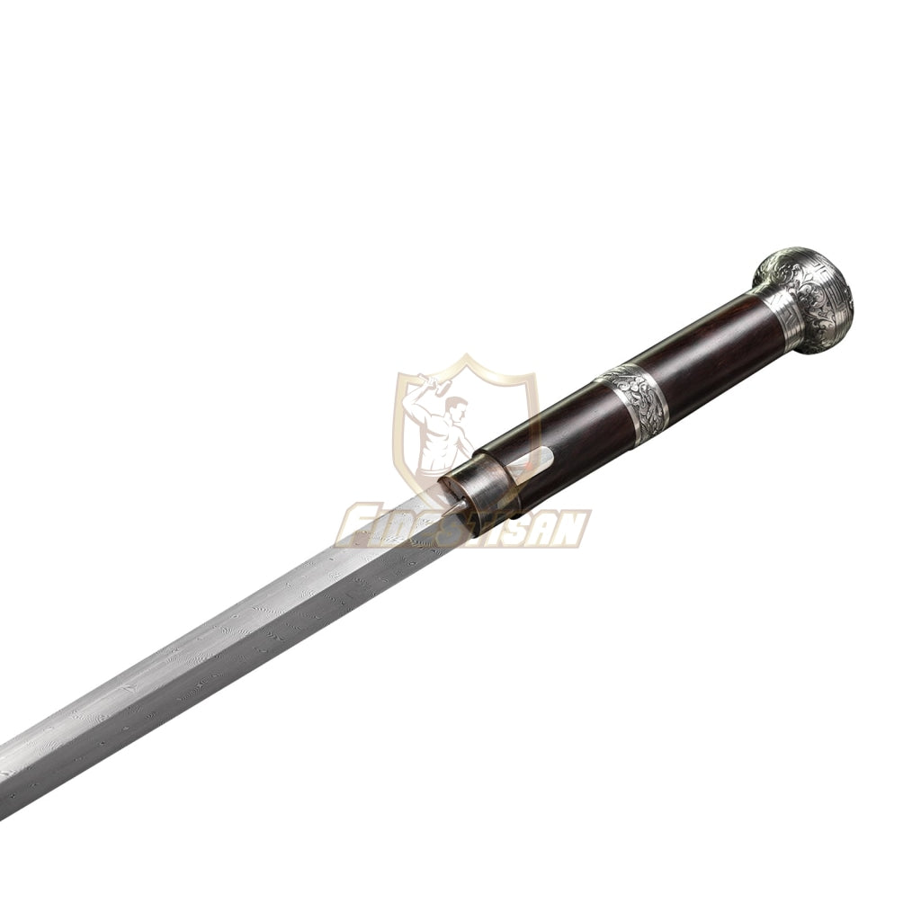 Opcn306 36Inch Dragon Theme Walking Sticks Sword Damascus Steel Rosewood Carving Hand White Copper