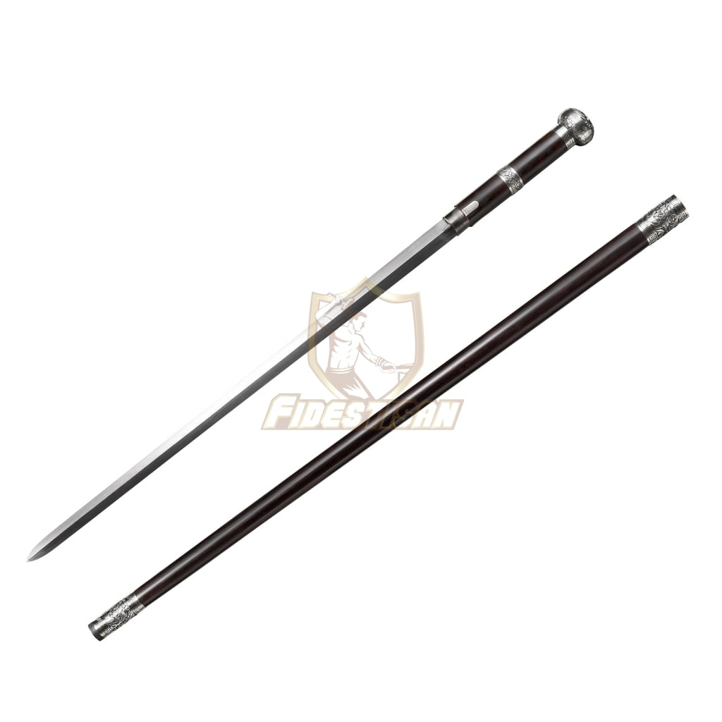 Opcn306 36Inch Dragon Theme Walking Sticks Sword Damascus Steel Rosewood Carving Hand White Copper