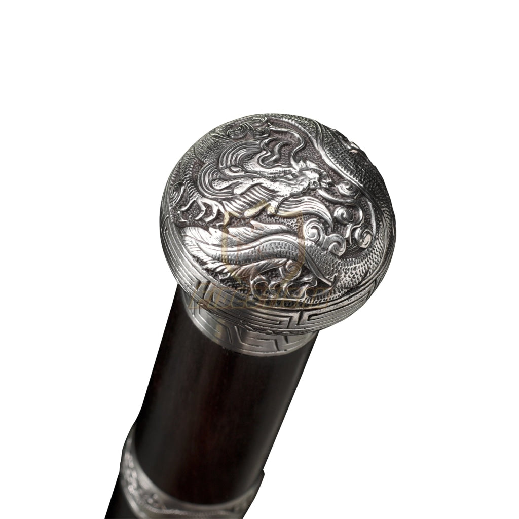 Opcn306 36Inch Dragon Theme Walking Sticks Sword Damascus Steel Rosewood Carving Hand White Copper